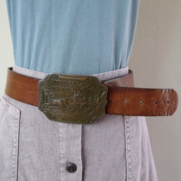 Bergamot Brass Works America's Heroes Boston Fire Dept Boston Belt Buckle - Picture 2 of 10